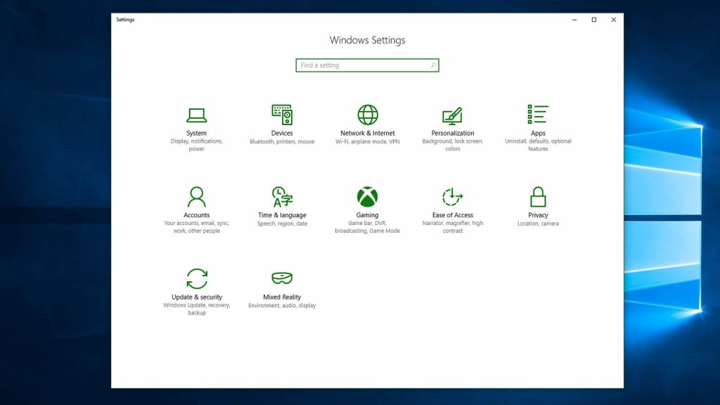 Settings on your Windows 10 PC